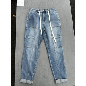 Judy Blue Cargo Jogger Jeans Women's 7/28 Cuffed Medium Wash Stretch Denim Pants